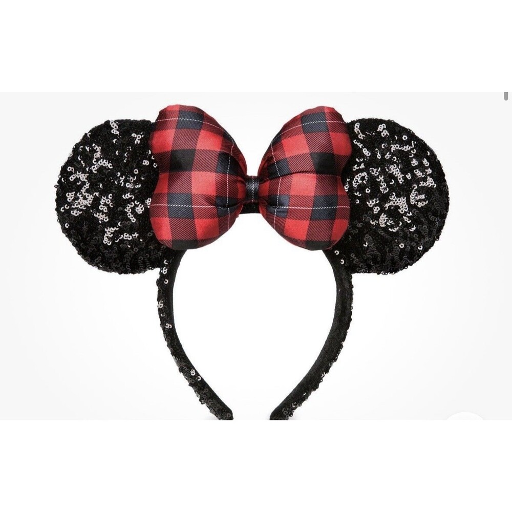 Disney Minnie Mouse Ears Headband Christmas Plaid Mickey
